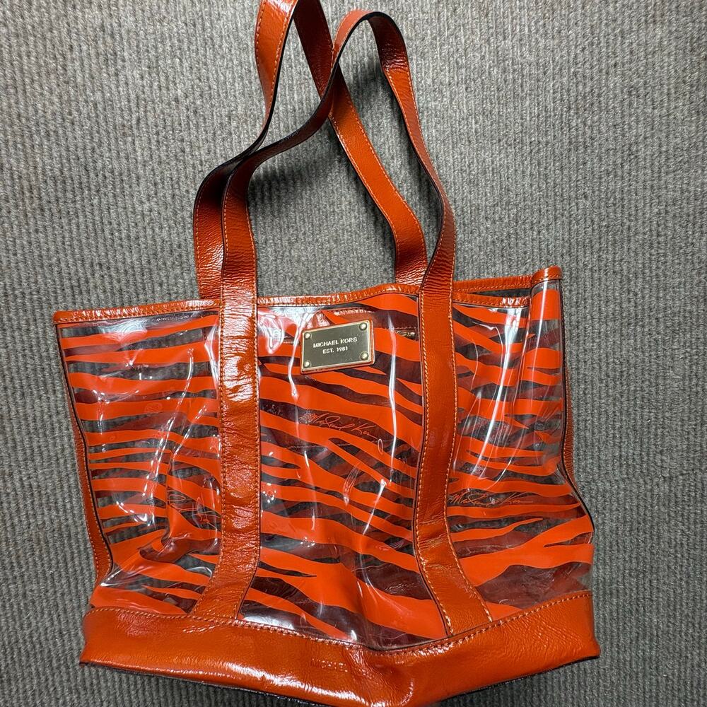 Y2K Michael Kors Clear PVC Zebra Stripe Tote Orange